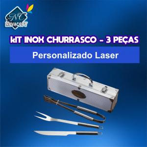 KIT INOX CHURRASCO - 3 PEÇAS Gravação Laser 4x1cm    