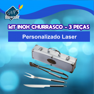 KIT INOX CHURRASCO - 3 PEÇAS Gravação Laser 4x1cm    